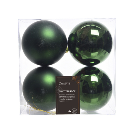 4x Donkergroene kerstballen 10 cm glanzende/matte kunststof/plastic kerstversiering