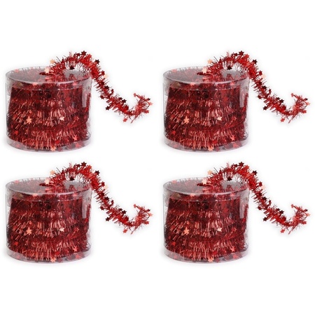 4x Feestversiering folie slingers rood dun 700 cm kunststof/plastic kerstversiering