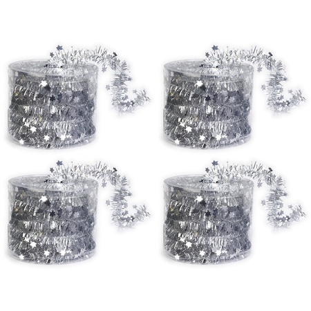 4x Silver Christmas tree foil garland 3,5 x 700 decorations