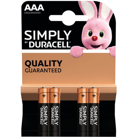 4x Duracell AAA Simply batteries alkaline LR03 MN2400 1.5V