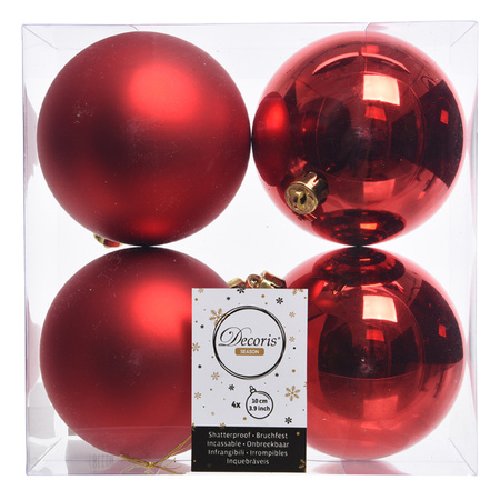 4x Kerst rode kerstballen 10 cm glanzende/matte kunststof/plastic kerstversiering