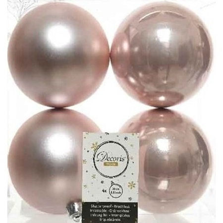 4x Lichtroze kerstballen 10 cm glanzende/matte kunststof/plastic kerstversiering