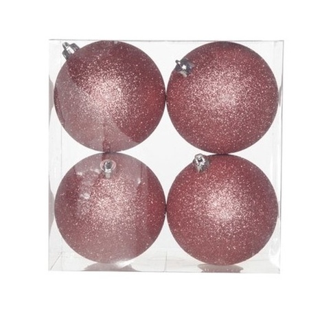 doe niet zout vijver 4x Roze kerstballen 10 cm glitter kunststof/plastic kerstversiering -  Partyshopper Kerstballen winkel