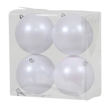4x Witte kerstballen 12 cm matte kunststof/plastic kerstversiering