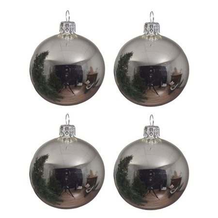 4x Zilveren kerstballen 10 cm glanzende glas kerstversiering