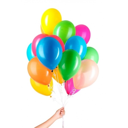 50x Gekleurde helium feest ballonnen met lint - Partyshopper Feestartikelen winkel