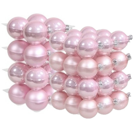52x pcs pink glass christmas baubles 6 and 8