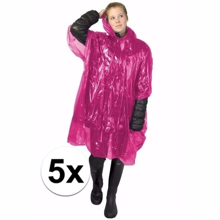 5x roze regen ponchos voor volwassenen