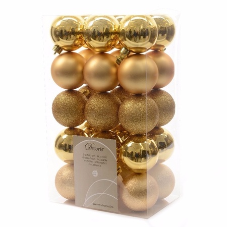 60x Gouden kerstballen 6 cm glanzende/matte/glitter kunststof/plastic kerstversiering