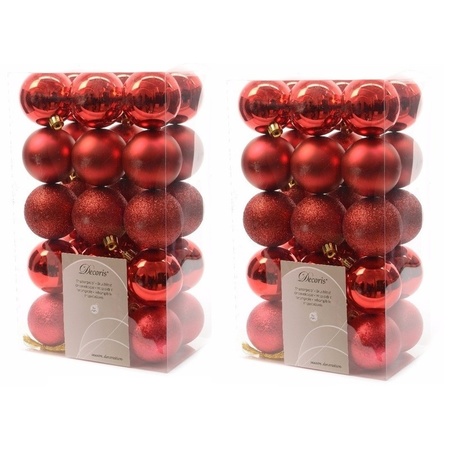 60x Kerst rode kerstballen 6 cm glanzende/matte/glitter kunststof/plastic kerstversiering