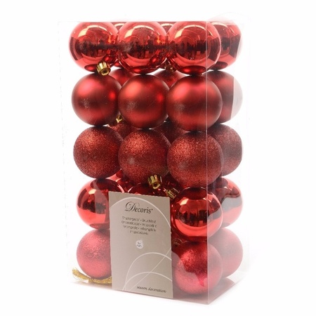60x Kerst rode kerstballen 6 cm glanzende/matte/glitter kunststof/plastic kerstversiering