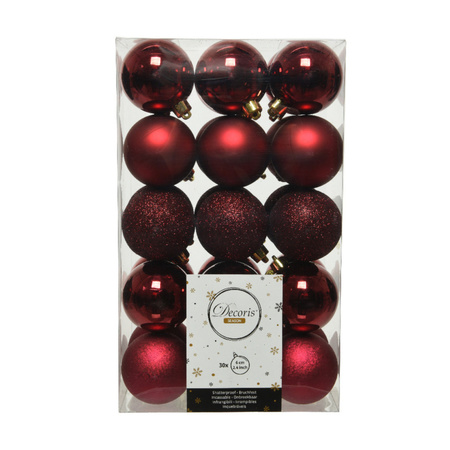 60x stuks kunststof kerstballen donkerrood (oxblood) 6 cm glans/mat/glitter