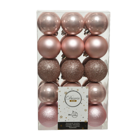 60x stuks kunststof kerstballen lichtroze (blush) 6 cm glans/mat/glitter