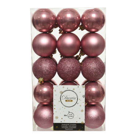 60x stuks kunststof kerstballen oudroze (velvet) 6 cm glans/mat/glitter