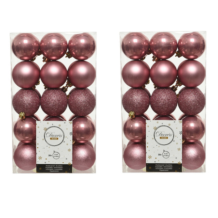 60x stuks kunststof kerstballen oudroze (velvet) 6 cm glans/mat/glitter