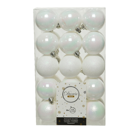 60x Christmas baubles pearl white (iris) 6 cm plastic