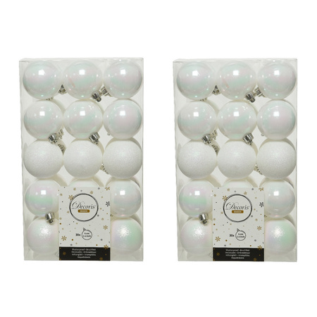 60x Christmas baubles pearl white (iris) 6 cm plastic