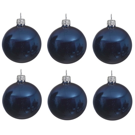 6x Donkerblauwe kerstballen 6 cm glanzende glas kerstversiering
