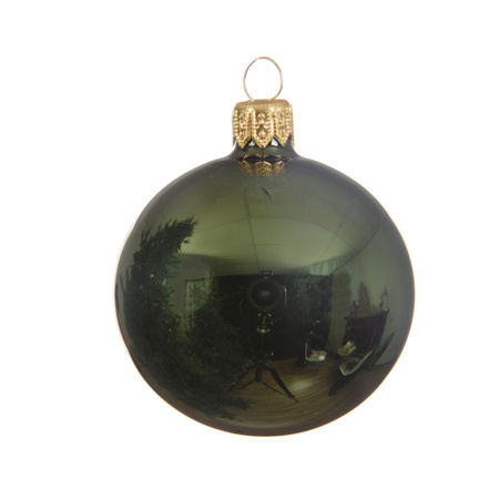 6x Donkergroene kerstballen 6 cm glanzende glas kerstversiering