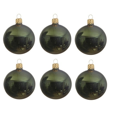 6x Donkergroene kerstballen 6 cm glanzende glas kerstversiering