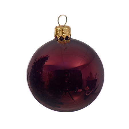 6x Donkerrode kerstballen 6 cm glanzende glas kerstversiering