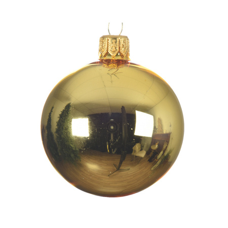6x Gouden kerstballen 6 cm glanzende glas kerstversiering
