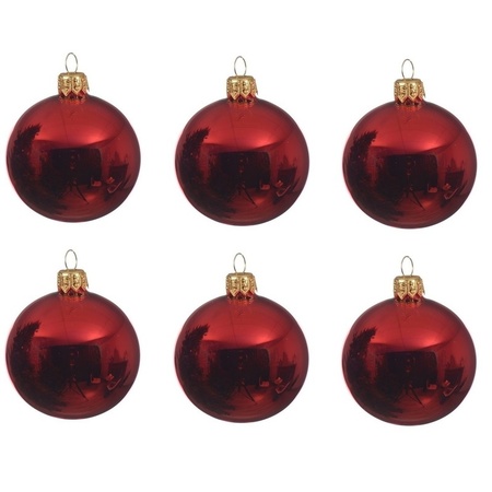 6x Kerst rode kerstballen 6 cm glanzende glas kerstversiering