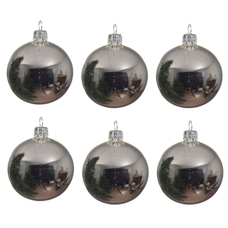6x Zilveren kerstballen 6 cm glanzende glas kerstversiering