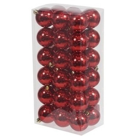 72x Red Christmas baubles shiny 6 cm plastic 