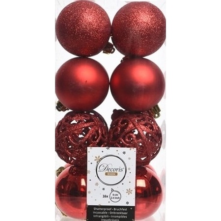 80x Kerst rode kerstballen 6 cm glanzende/matte/glitter kunststof/plastic kerstversiering
