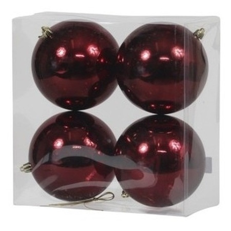 8x Burgundy red Christmas baubles shiny 12 cm plastic 