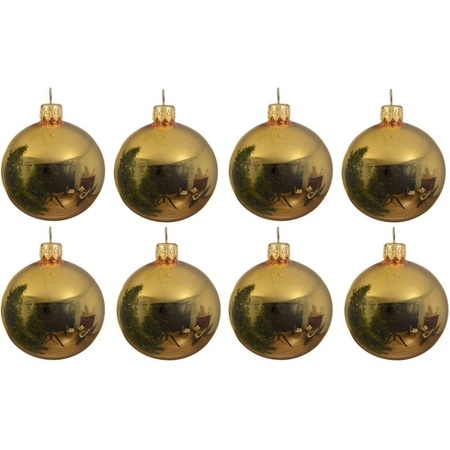 8x Gouden kerstballen 10 cm glanzende glas kerstversiering