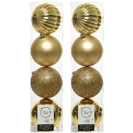 8x Licht gouden kerstballen 10 cm glanzende/matte/glitter kunststof/plastic kerstversiering