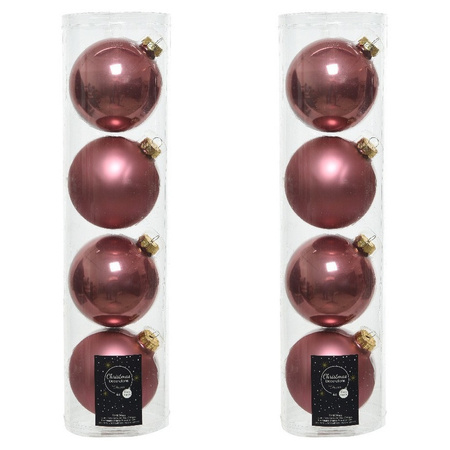 8x Oud roze glazen kerstballen 10 cm glans en mat