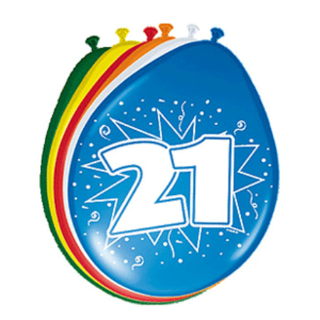 16 party ballonnen 21 jaar opdruk + sticker