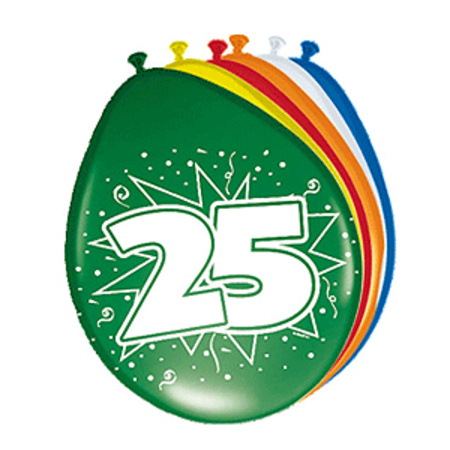8x stuks Gekleurde ballonnen versiering 25 jaar 8x stuks