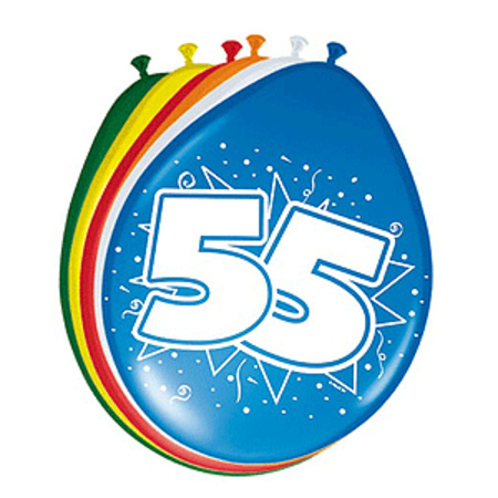 8x stuks Gekleurde ballonnen versiering 55 jaar 8 stuks