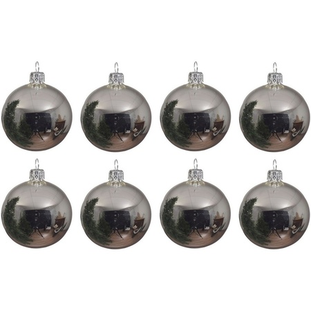 8x Zilveren kerstballen 10 cm glanzende glas kerstversiering