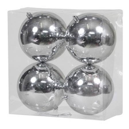 8x Silver Christmas baubles shiny 12 cm plastic 
