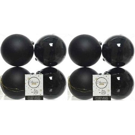 8x Zwarte kerstballen 10 cm glanzende/matte kunststof/plastic kerstversiering