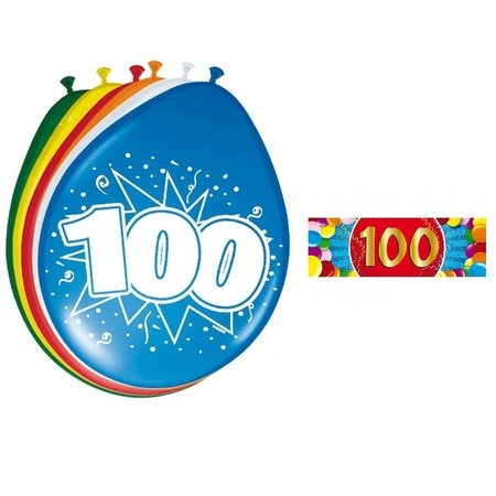 16 party ballonnen 100 jaar opdruk + sticker