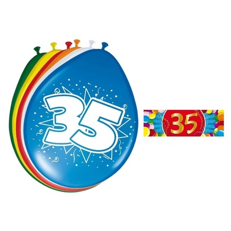 16 party ballonnen 35 jaar opdruk + sticker