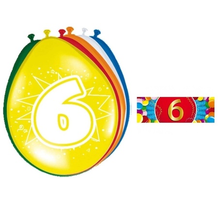 16 party ballonnen 6 jaar opdruk + sticker