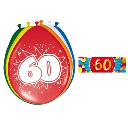 16 party ballonnen 60 jaar opdruk + sticker