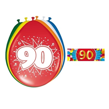 16 party ballonnen 90 jaar opdruk + sticker
