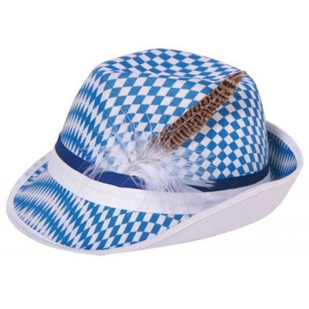 Carnaval Tiroler/Beierse jagershoed gleufhoedje blauw/wit ruitje voor dames/heren/volwassenen