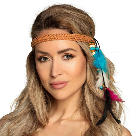 Carnaval/festival hippie headband with coloured feathers