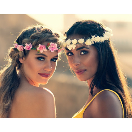 Carnaval/festival hippie headband with pink flowers