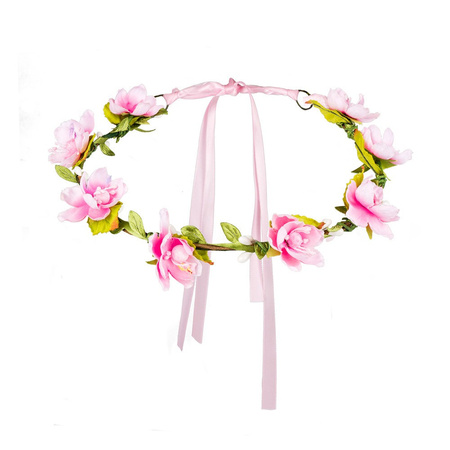 Carnaval/festival hippie flower power hoofdband met roze bloemen