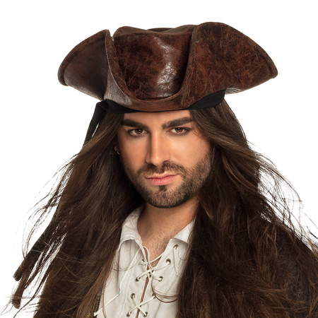 Carnaval verkleed hoed voor een Piraat - bruin - polyester - heren/dames